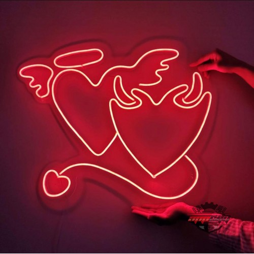 Melek Şeytan Dekoratif Neon Led Tablo, Neon Duvar Tabela